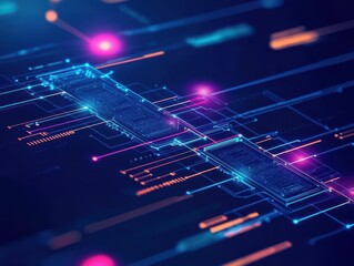 Poster - Vibrant Circuit Board Illuminated by Neon Lights Creating a Futuristic and High-Tech Atmosphere Showcasing Advanced Technology and Innovation