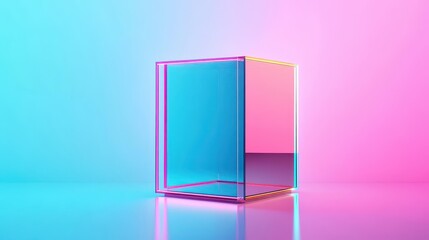 Poster - Vibrant Glass Cube in Mesmerizing Pink and Blue Hues Set Against a Harmonious Background Evoking a Dreamy and Contemporary Artistic Atmosphere