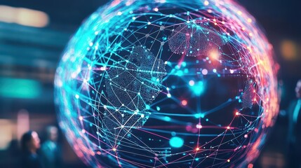 Poster - A Vibrant Globe Surrounded by a Dynamic Network of Interconnected Lines and Dots Symbolizing Global Connectivity and Digital Communication in Modern Society