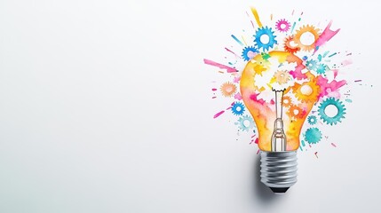 Fototapete - Vibrant Light Bulb Adorned with Colorful Paint Splashes Creating a Playful and Artistic Display of Creativity and Imagination in a Bright Environment