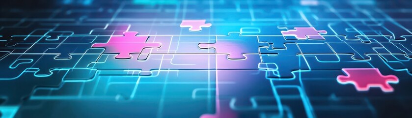 Poster - Vibrant Puzzle Piece against a Deep Blue Background Symbolizing Complexity and Intrigue in a Minimalistic Artistic Style Inviting Curiosity and Reflection