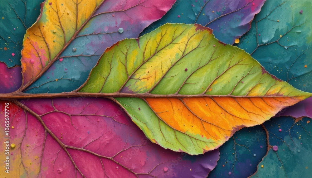 Illustrate an abstract leaf texture with layered colors and forms for ...