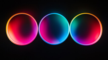 Poster - Three glowing circles with vibrant colors on a black background creating a modern abstract design