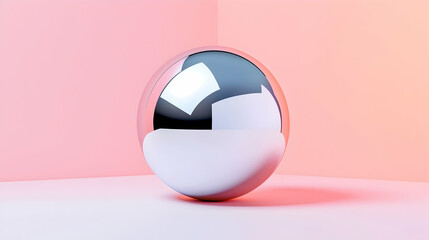 Poster - Chrome Sphere on Abstract Pink and White Surface