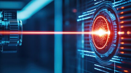 Poster - Dynamic and Futuristic Laser Beams Illuminating the Dark Environment Creating a Vivid Atmosphere of Energy and Innovation in Modern Technology
