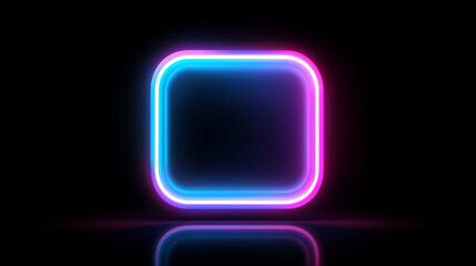 Poster - A glowing rounded square frame with blue and pink neon lights on a black reflective surface
