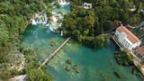 Amazing waterfalls, bridge and lake in Krka National Park in Croatia