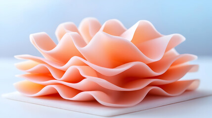Poster - Close-Up of Peach-Colored Layered Abstract Form on White Surface