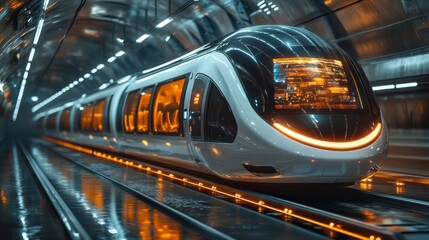 Aufkleber - A sleek automated subway train waits at an urban transit station, showcasing advanced technology for efficient mobility and commuter convenience amid modern infrastructure.