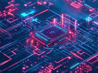 Fototapete - Intricate Computer Chip Embedded on a Detailed Circuit Board Showcasing Advanced Technology and Precision Engineering in a Modern Electronic Environment