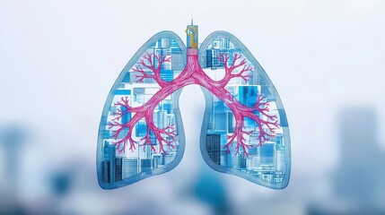 Poster - Artistic Representation of Lungs Formed by Urban Cityscape Symbolizing Breath of Life and Connection Between Nature and Urban Environment