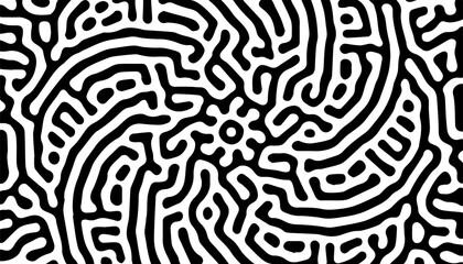 Poster - Black and white abstract turing pattern with circular ways. Fingerprint effect for modern and digital background. Vector Format Illustration 