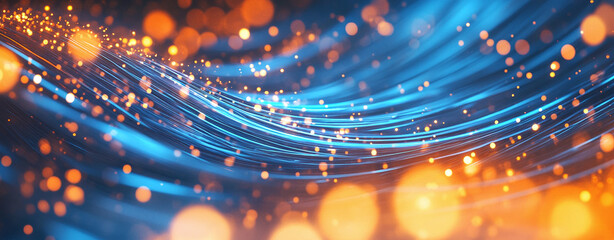 Poster - Wave particle technology background, blue curve business technology sense big data background material