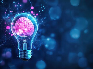 Poster - Innovative Light Bulb Featuring Intricate Brain Design Symbolizing Creativity Intelligence and Ideas in a Modern Conceptual Artistic Style