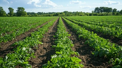 Poster - Expansive carrot field with green tops stretching out 