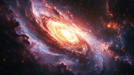fiery spiral galaxy, cosmic dust, space background, astronomical art, science fiction