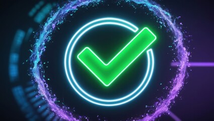 Poster - Repetitive green tick marks representing continuous verification and success in digital environments