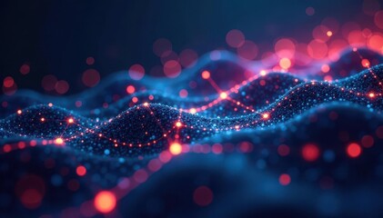 Abstract digital landscape, glowing nodes, data flow, communication, fiber, infrastructure