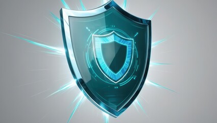 Poster - shiny blue security shield pulsating with cyber energy representing modern protection techniques