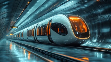 Aufkleber - A sleek subway train moves smoothly along illuminated tracks in a cutting edge underground tunnel, showcasing advanced technology and efficient urban transportation for busy commuters.