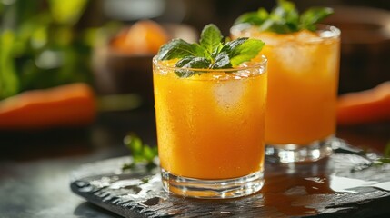 Poster - Healthy homemade carrot juice served with garnish 