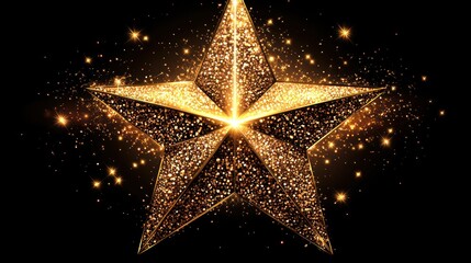 Aufkleber - Sparkling golden star with glitter and light effects on black background.