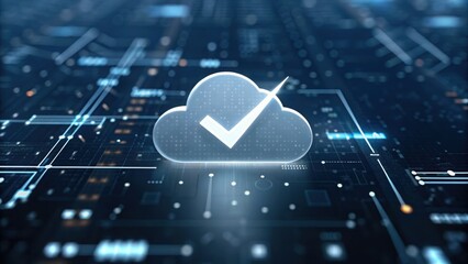 Poster - Cloud featuring a tick symbol signifying approval and positive confirmation in a digital environment