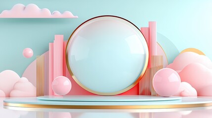 Poster - Colorful Claymation Scene with Soft Textures and Round Elements Set Against a Serene Pastel Background