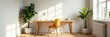 © Gball - Wooden desk and chair in bright, minimalist home office Scandinavian design , comfort, living room, bright