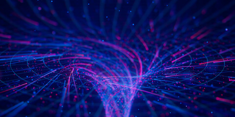 Poster - abstract flow of data in cyber wormhole. quantum computing information vortex. digital singularity.