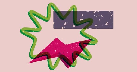 Poster - Colorful geometric shapes animation. Object in trendy riso graph design. Geometry elements abstract risograph texture style video.