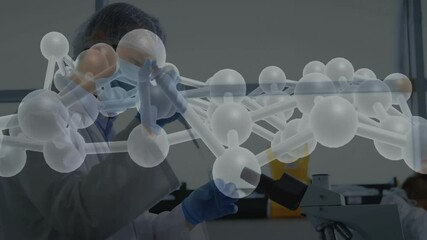 Aufkleber - In school, scientist examining molecular structure model in laboratory environment