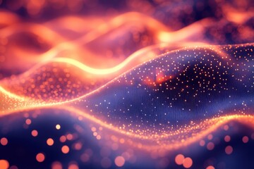 Poster - abstract glowing waves with sparkling particles in vibrant colors during a digital art setup
