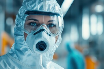 Poster - Healthcare professional in protective gear at a laboratory during a research project