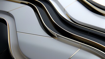 Poster - A dynamic modern abstract background with layered geometric shapes, soft light reflections, and a minimalist color palette of black, white, and gold, creating a sophisticated and professional look