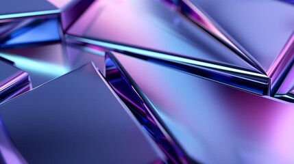 Poster -  futuristic modern abstract background featuring overlapping translucent layers, glass-like surfaces reflecting soft neon lighting in blue and purple tones