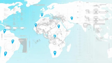 Poster - Animation of digital interface with blue location markers on world map