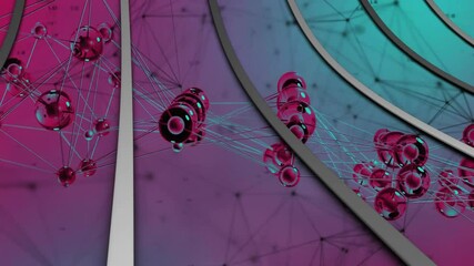 Poster - Animation of interconnected spheres over vibrant pink and teal background