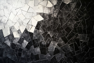 Poster - black and white abstract painting with a white background. The painting is made up of many small pieces of paper, and the black and white colors create a sense of depth and texture