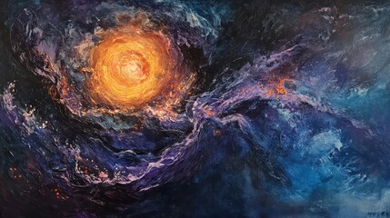 Wall Mural - the concept of the big bang in the echo of the human mind. oil painting of a black hole in space, wi