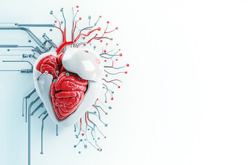 Poster - Heart merges with brain circuits symbolizing the fusion of biology and technology. Clean background enhances focus on this innovative concept