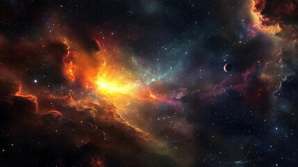 Wall Mural - a colorful space scene with a yellow star in the middle. the stars are scattered throughout the sky 