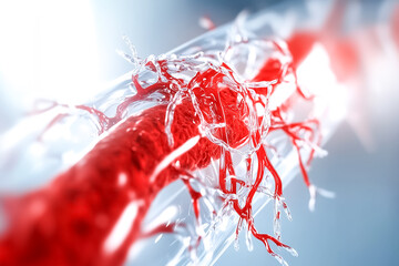 Poster - 3D rendering showing blood flowing through transparent blood vessels. Clear details of red blood and vessel texture. Concept of anatomy, healthcare, medical technology