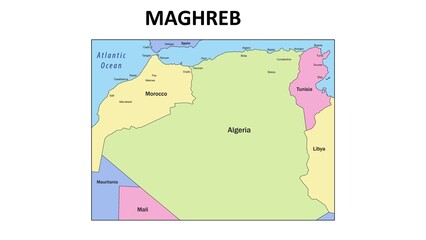  Maghreb  Map. State and union territories of Maghreb  with neighbouring countries. Political map of Maghreb  with capital and important cities in Detailed.