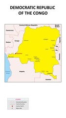  Democratic Republic of the Congo map. Major cities in Democratic Republic of the Congo. Political map of Democratic Republic of the Congo with border and neighbouring countries.