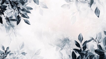 Poster - Elegant blue leaves creating a natural frame on a soft pastel background