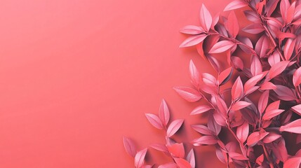 Poster - Pink leaves branches creating a beautiful frame on pink background