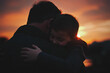 © Tetiana - Romantic Couple Hugging at Sunset in Warm Golden Light Generative AI