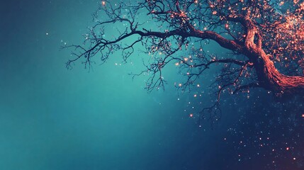 Poster - Glowing particles falling from magical tree branches at twilight