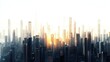 © Somkid - A panoramic cityscape at sunrise, showcasing a skyline filled with modern skyscrapers and a bright horizon.
